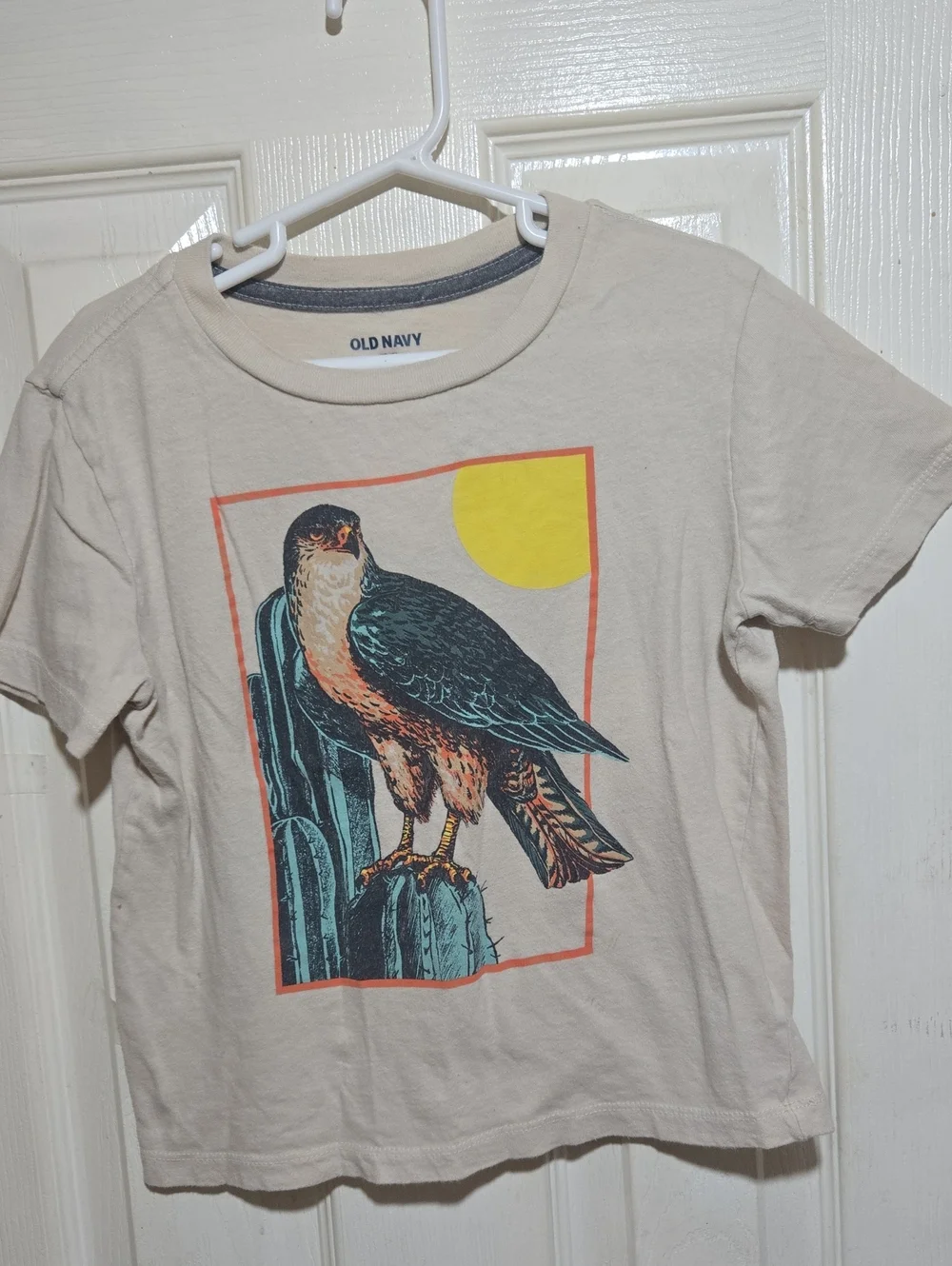 Old Navy Cream Pet Tee with Multicolor Bird Print